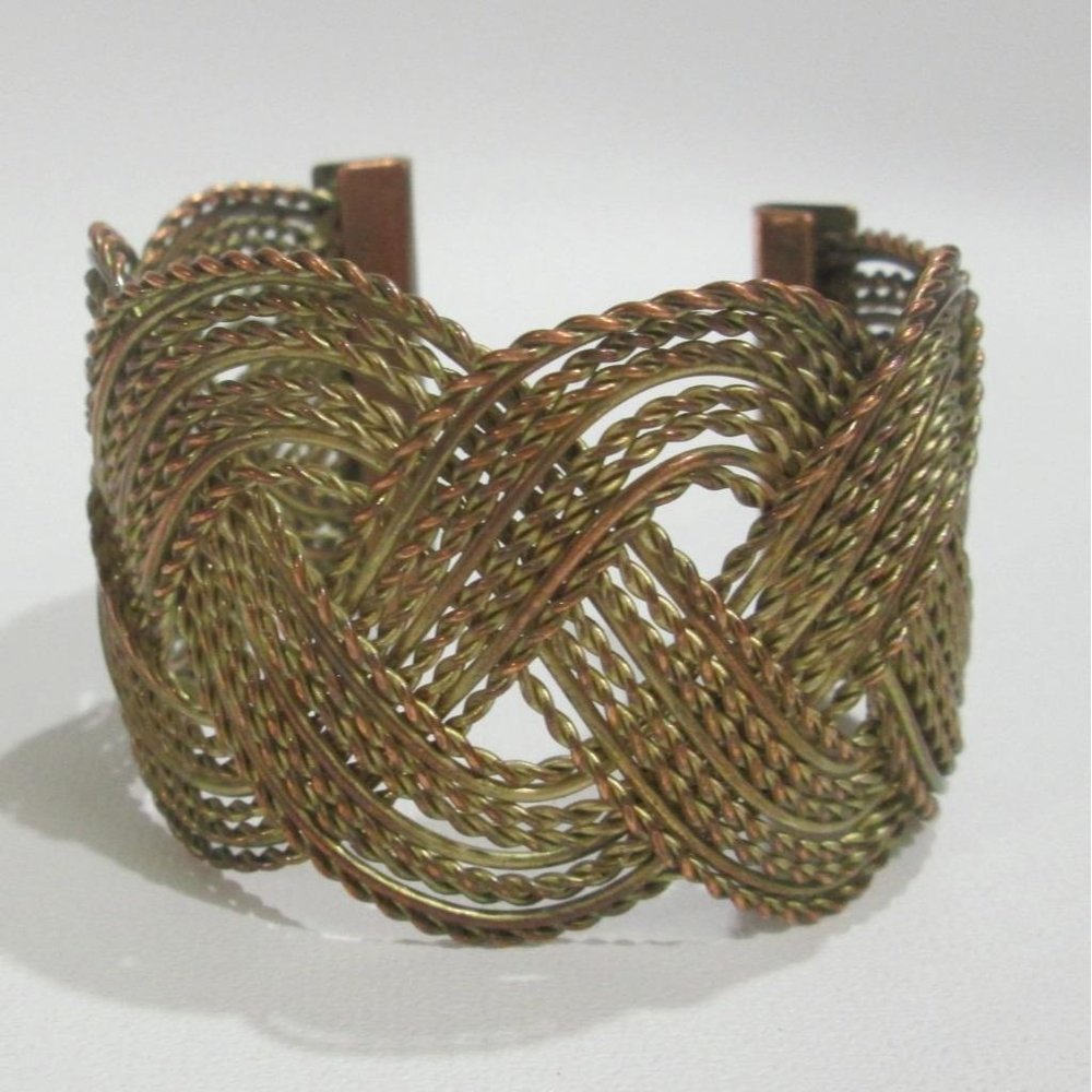 Vintage Woven Wire Women's Bracelet Brass Copper Cuff